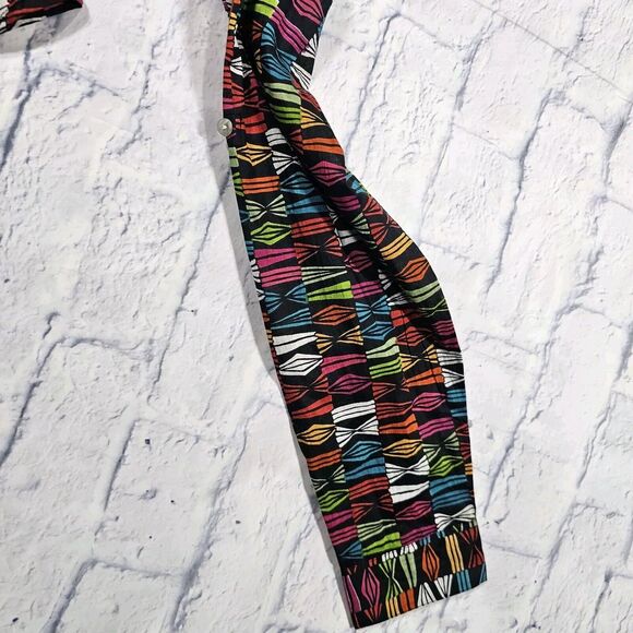 KikiSol WOMENS SIZE L Multicolor Art Boho Tunic Boyfriend Shirt Button Sheer - Picture 8 of 10